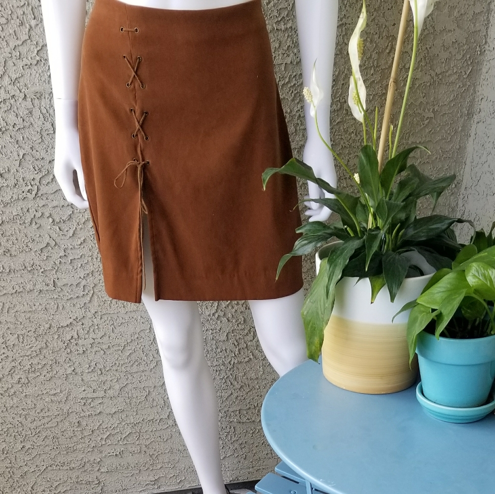 Faux Suede Lace Up Skirt